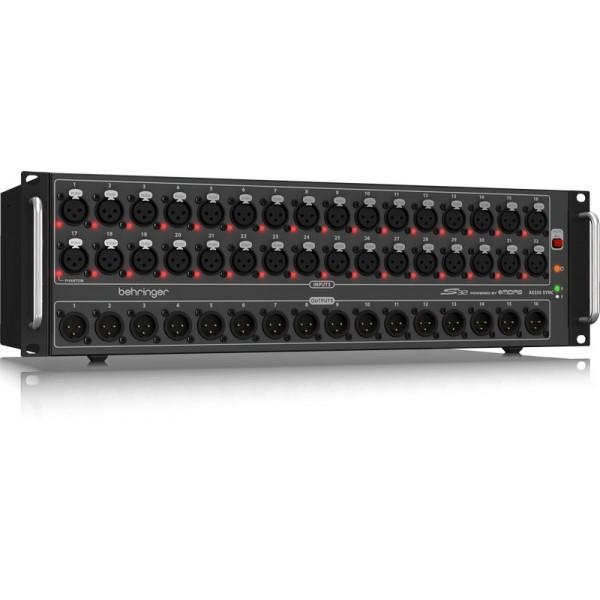 Behringer I/O Box with 32 Remote-Controllable MIDAS Preamps, 16 Outputs and KLARK TEKNIK SuperMAC Technology AES50 Networking