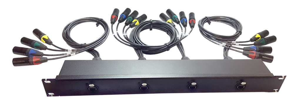 CBI Cables RB1-4SH3-4M-3 - Shuttle Rack, 4 x Ethercon outputs , 4 x 5 pin Female DMX fan outs to splitters on rear