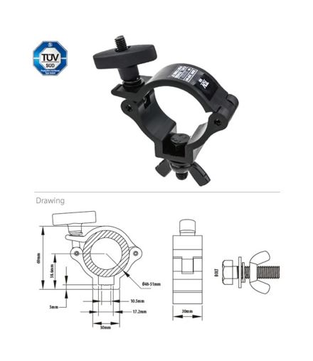 Burger coupler - Load capacity up to 75kg. To fit tubes with 48mm - 51mm diameter - Black