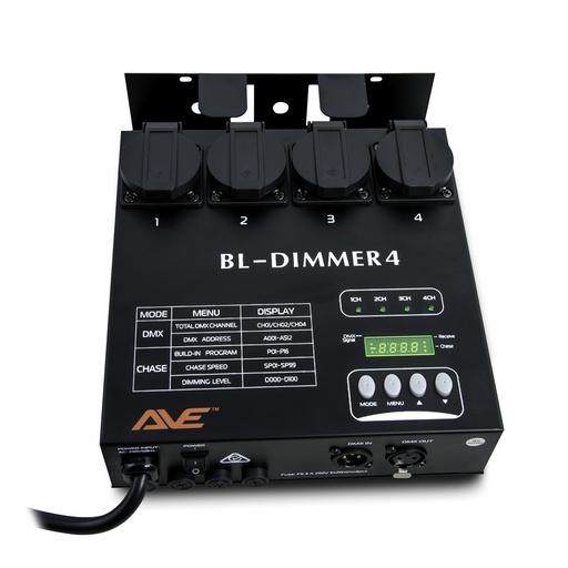 [AVE-BL-DIMMER] Four channel DMX dimmer pack.